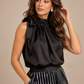 Satin Bow Tie Top - Black