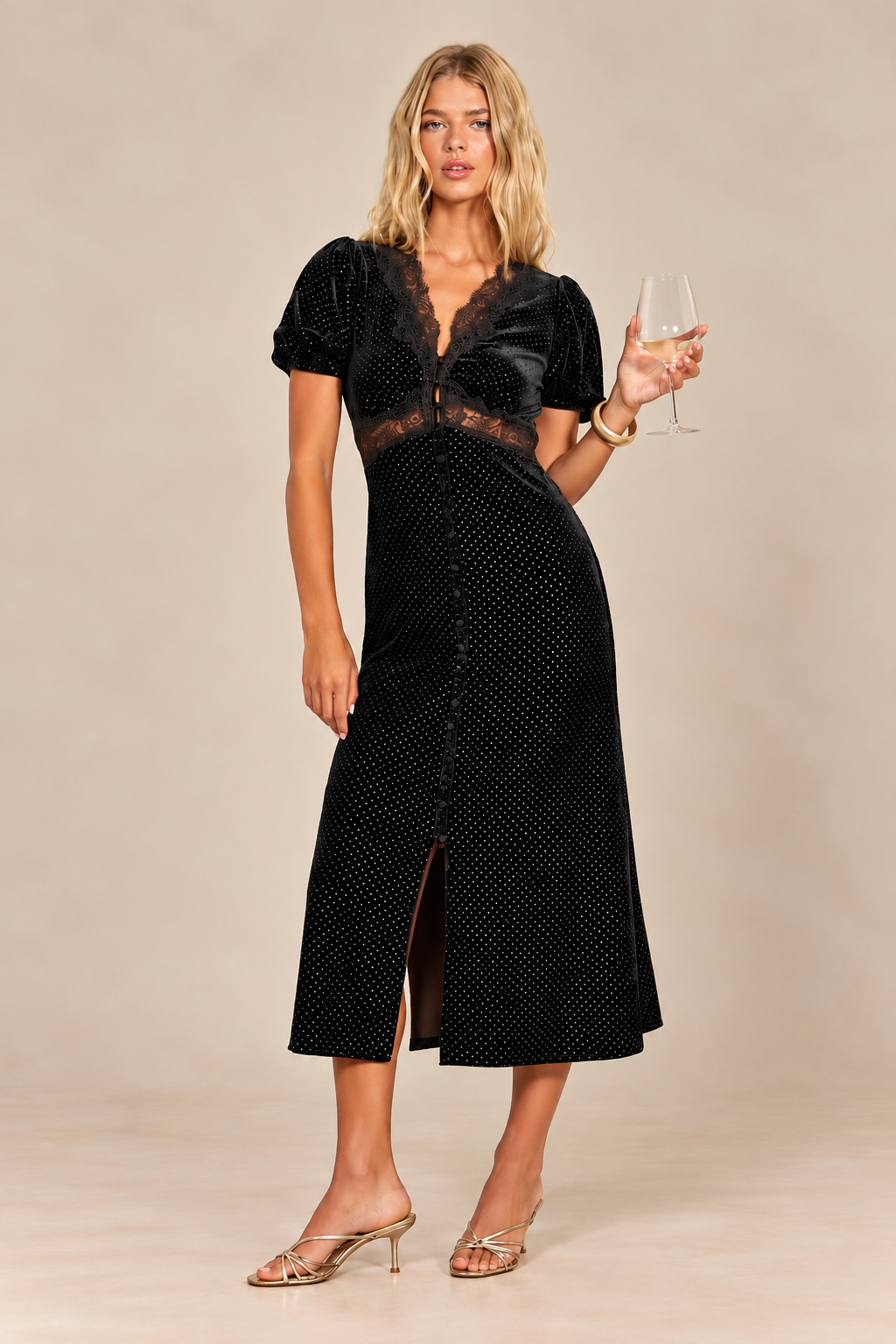 Polka Dot Velvet Lace Midi Dress
