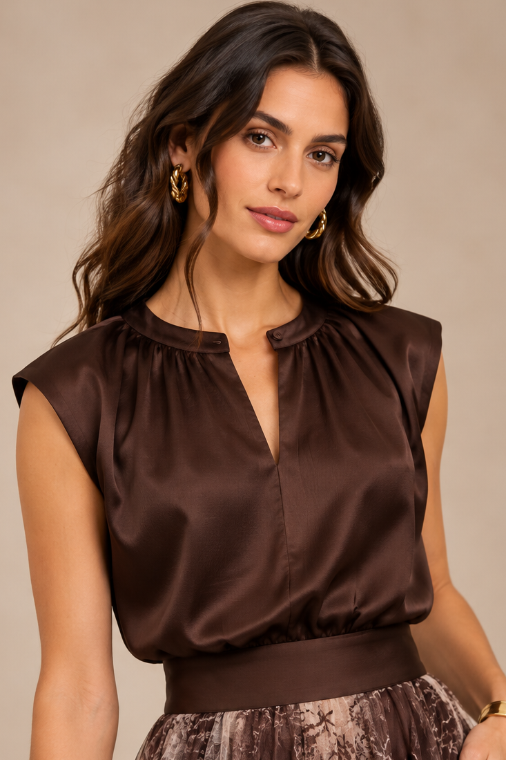 Maguie Back-Tie Top - Chocolate