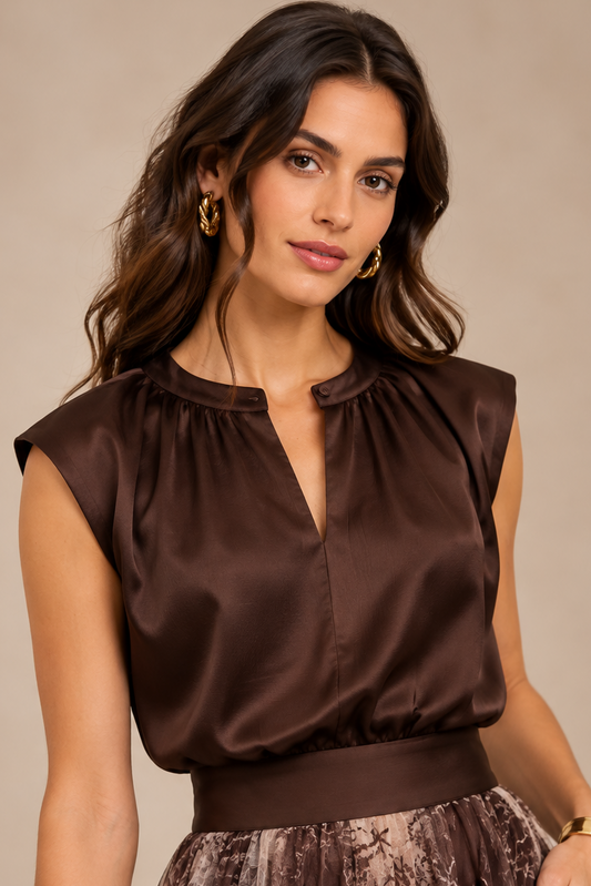 Maguie Back-Tie Top - Chocolate