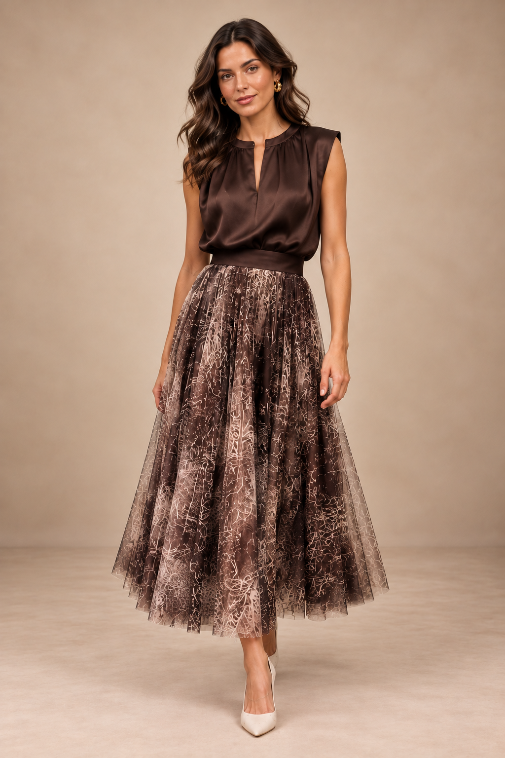 Toile De Jouy Tulle Skirt | Chocolate