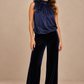 Satin Bow Tie Top - Navy