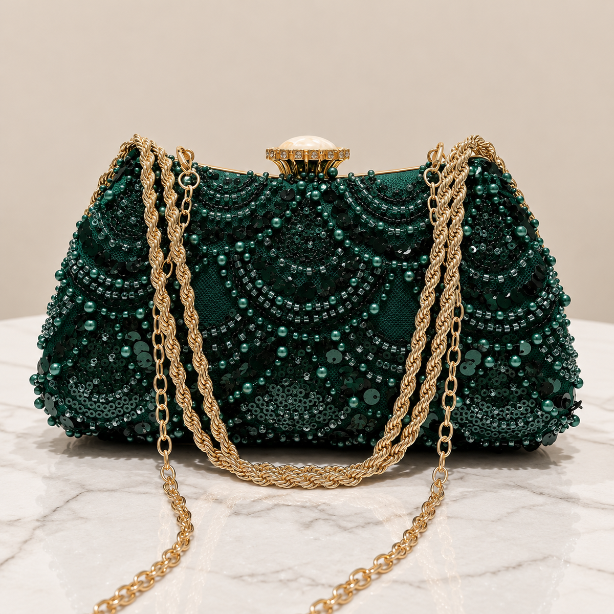 Green Sequin Beaded Purse