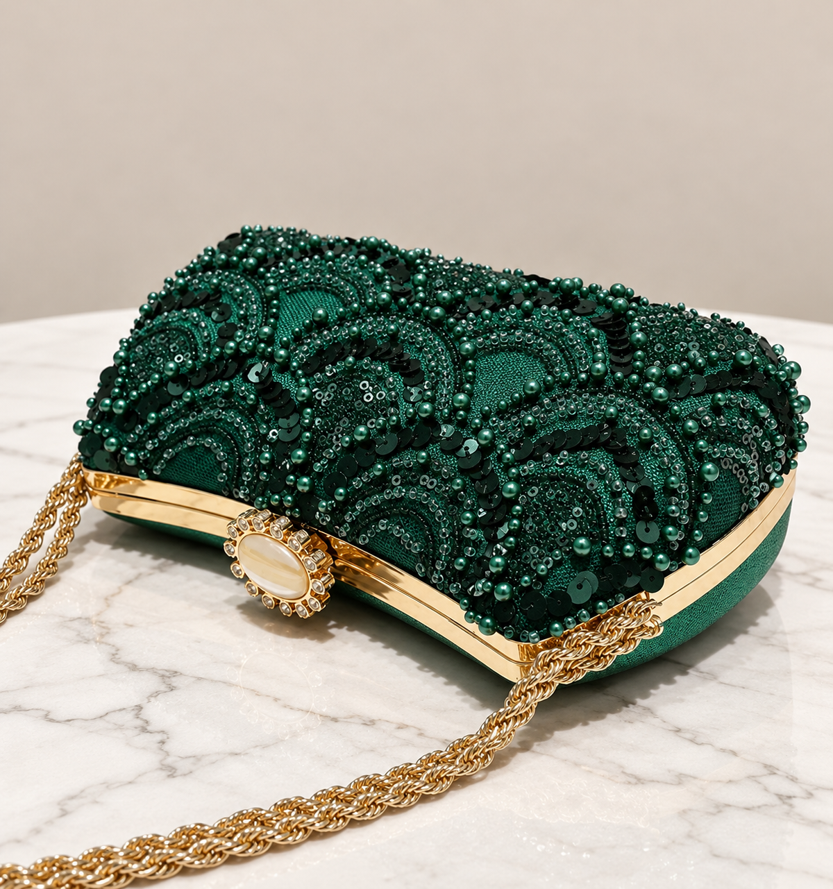 Green Sequin Beaded Purse