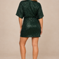 Emerald Green Sequin Wrap Mini Dress