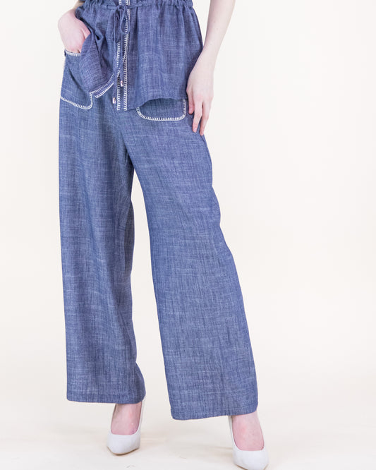 Contrast Stitch Chambray Trouser