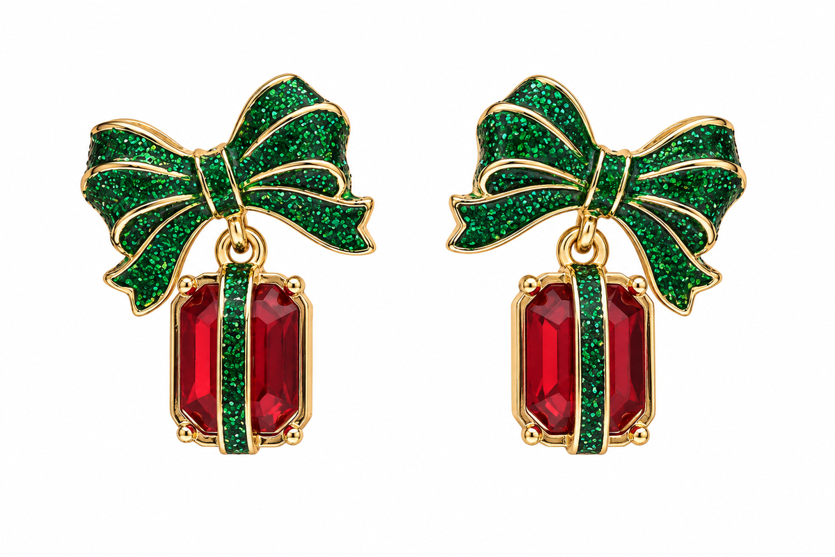 Green Bow Chrismas Earring