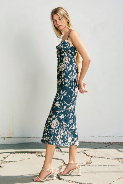 Floral Cowl Neck X Back Midi Dress-100 FORMAL DRESS - MAXI-FORMAL SOCIETY