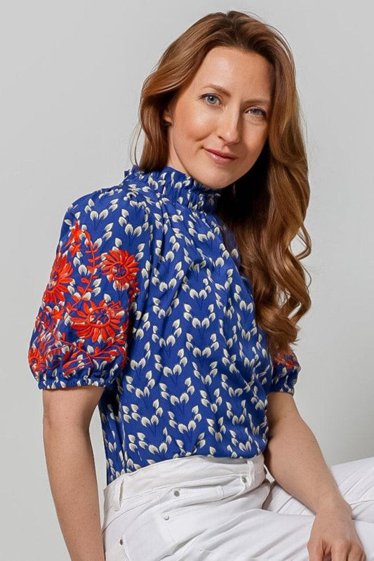 Floral Mock Neck Blouse-310 RTW TOP - SHORT SLEEVE-FORMAL SOCIETY