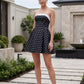Strapless Polka Dot A Line Mini Dress Back Bow