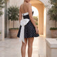 Strapless Polka Dot A Line Mini Dress Back Bow