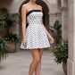 Strapless Polka Dot A Line Mini Dress Back Bow