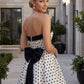 Strapless Polka Dot A Line Mini Dress Back Bow