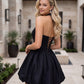 Corset Bubble Hem Mini Taffeta Dress With Choker