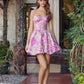 Floral Brocade Corset Bubble Mini Homecoming Dress