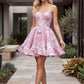 Floral Jacquard Corset Ruffle Mini Homecoming Dress