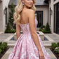 Floral Jacquard Corset Ruffle Mini Homecoming Dress