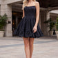 Floral Jacquard Corset Ruffle Mini Homecoming Dress