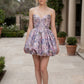 Floral Jacquard Strapless Bubble Mini Homecoming Dress