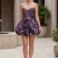 Floral Jacquard Strapless Bubble Mini Homecoming Dress