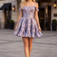 Floral Off Shoulder Corset Ruffle Mini Homecoming Dress
