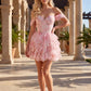 Floral Off Shoulder Tiered Ruffle Mini Homecoming Dress