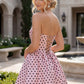 Polka Dot Corset A Line Mini Dress Lace Up Back Homecoming Dress