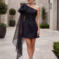 Satin One Shoulder Tulle Accent Mini Homecoming Dress With Pearls