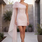 Satin One Shoulder Tulle Accent Mini Homecoming Dress With Pearls