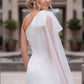 Satin One Shoulder Tulle Accent Mini Dress With Pearls