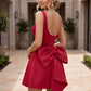 Sleeveless Bow Accent Back Mini A Line Satin Homecoming Dress