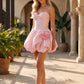Strapless Corset Rosette Bubble Taffeta Mini Homecoming Dress