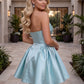 Strapless Pleated Satin A Line Mini Homecoming Dress