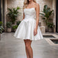 Strapless Pleated White Satin A Line Mini Dress