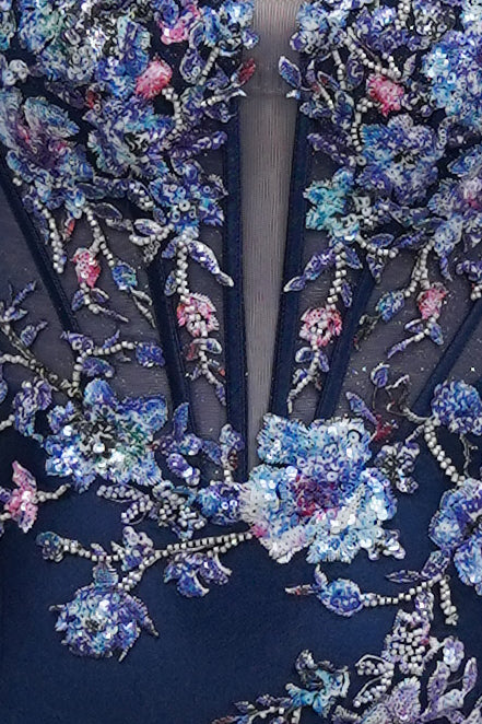 Floral Applique Corset Satin Mini Homecoming Dress