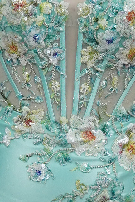 Floral Applique Corset Satin Mini Homecoming Dress