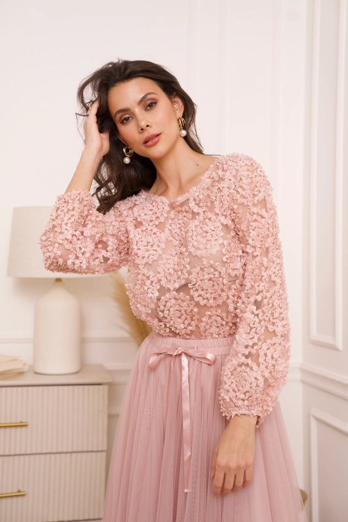 Textured Rosette Blouse - Rose