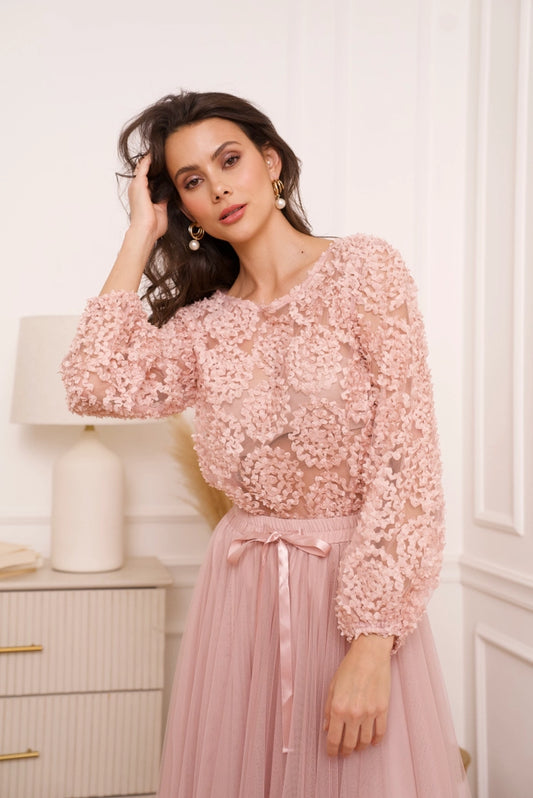 Textured Rosette Blouse - Rose