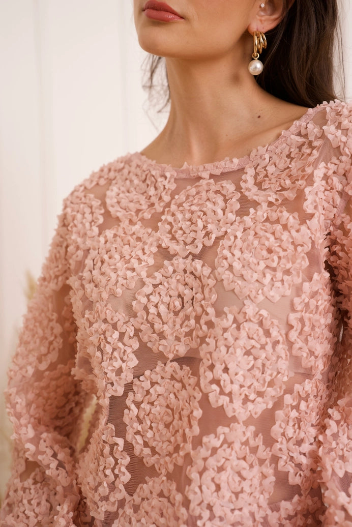 Textured Rosette Blouse - Rose