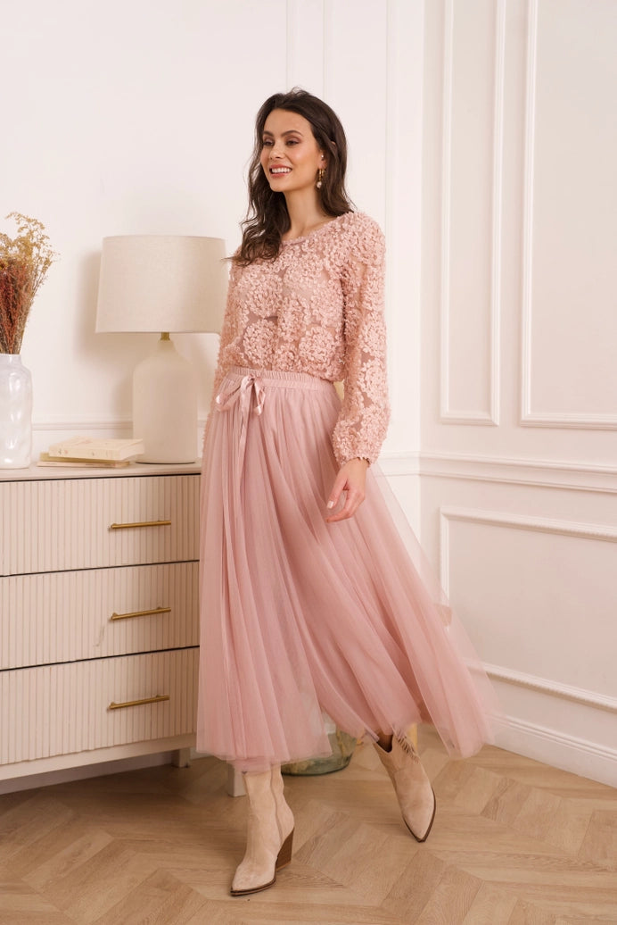Textured Rosette Blouse - Rose