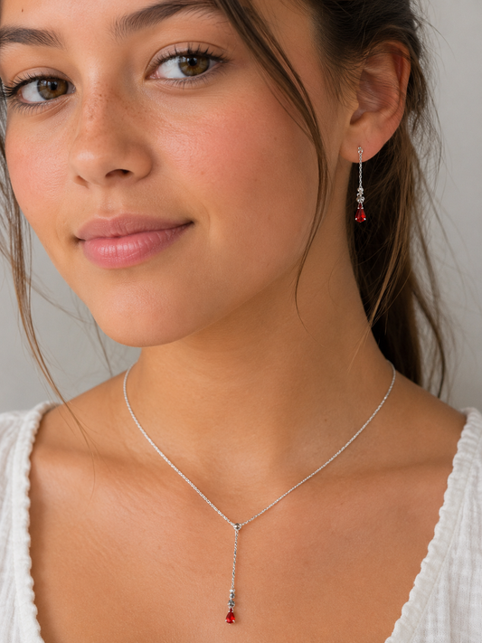 2 pc Light Scarlet Silver Teardrop Set