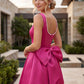 Sleeveless Bow Accent Back Mini A Line Satin Homecoming Dress