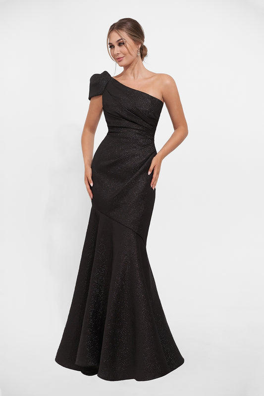 Fresh One Shoulder Fanny Metallic Jacquard Fit and Flare Gown - K278007A-999 FORMAL - MOB-FORMAL SOCIETY