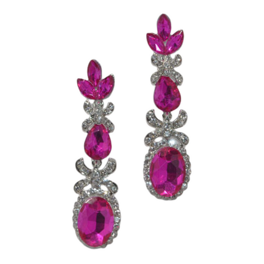 Fuchsia/Crystal Link Drop Earring-610 ACCESSORIES - EARRING-FORMAL SOCIETY