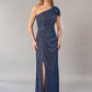 Glamorous Metallic Pleated Chiffon Fit and Flare Gown with One Shoulder Design and Bow Sash-999 FORMAL - MOB-FORMAL SOCIETY