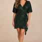 Emerald Green Sequin Wrap Mini Dress
