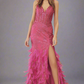 Glitter Prom Gown with Feathers -Fuchsia-999 FORMAL - PROM-FORMAL SOCIETY