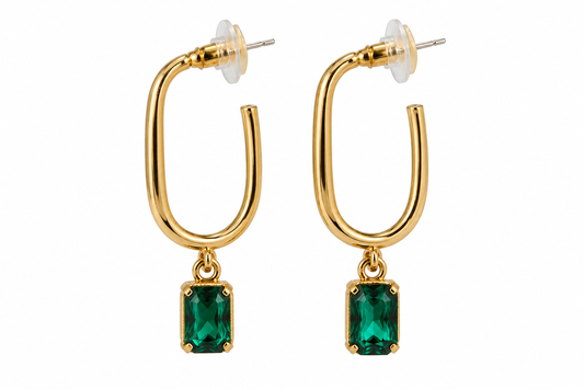 Emerald Oval Crystal Charm Earring