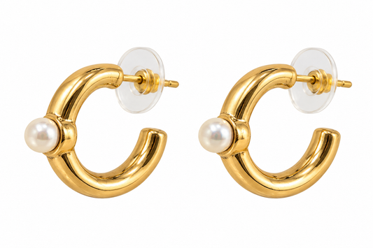 Gold Pearl Huggie Earring