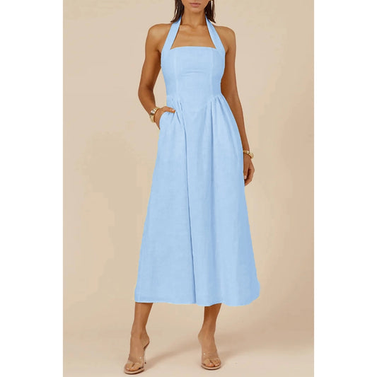 Powder Blue Halter Maxi Dress